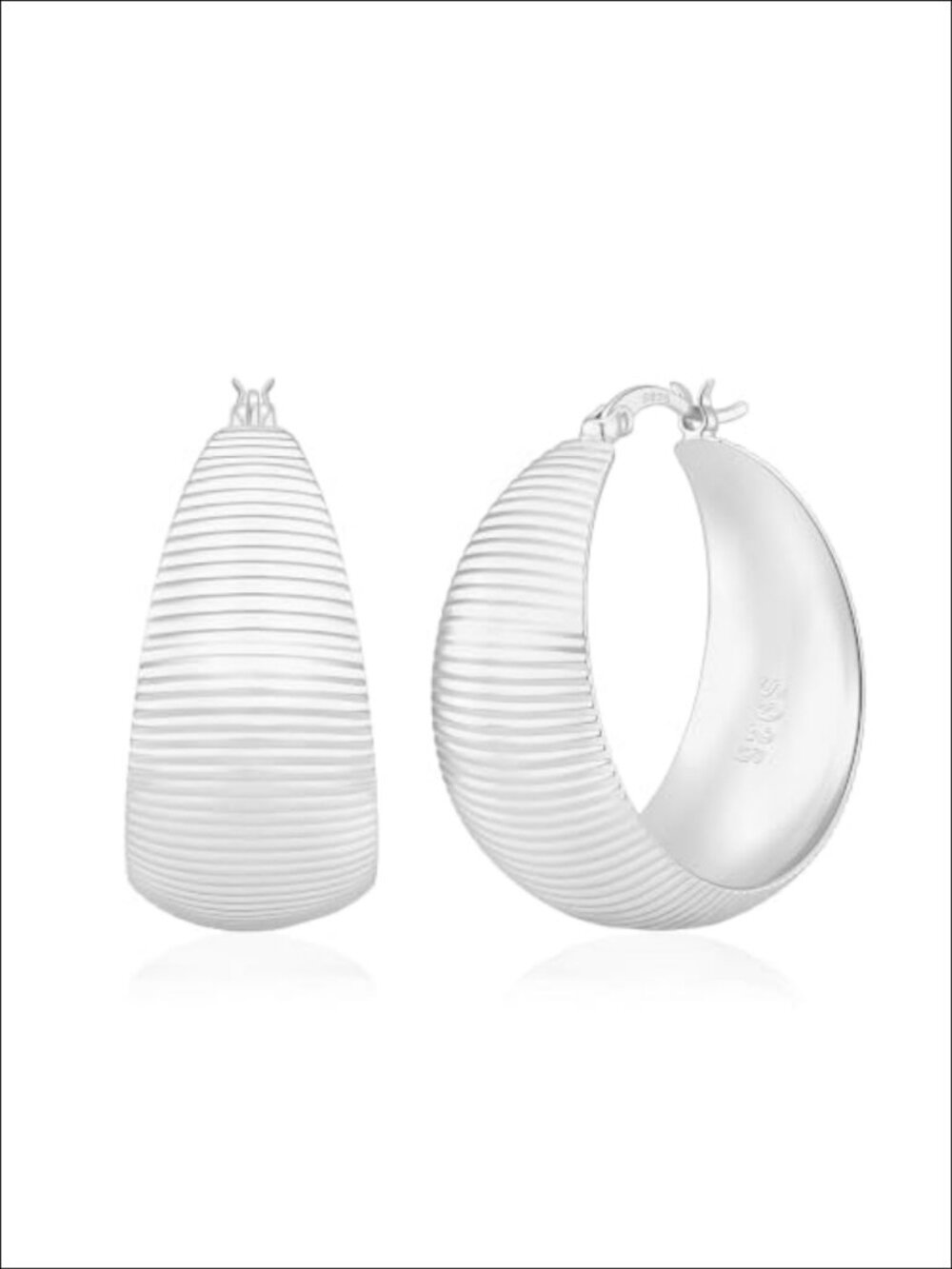15mm Chunky Hoop Earrings Textured S925 Silver Plated